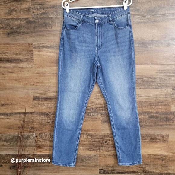 Old Navy Jeans Size 12 Wow Straight High Rise Medium Dark Wash Stretch Denim - Picture 1 of 10